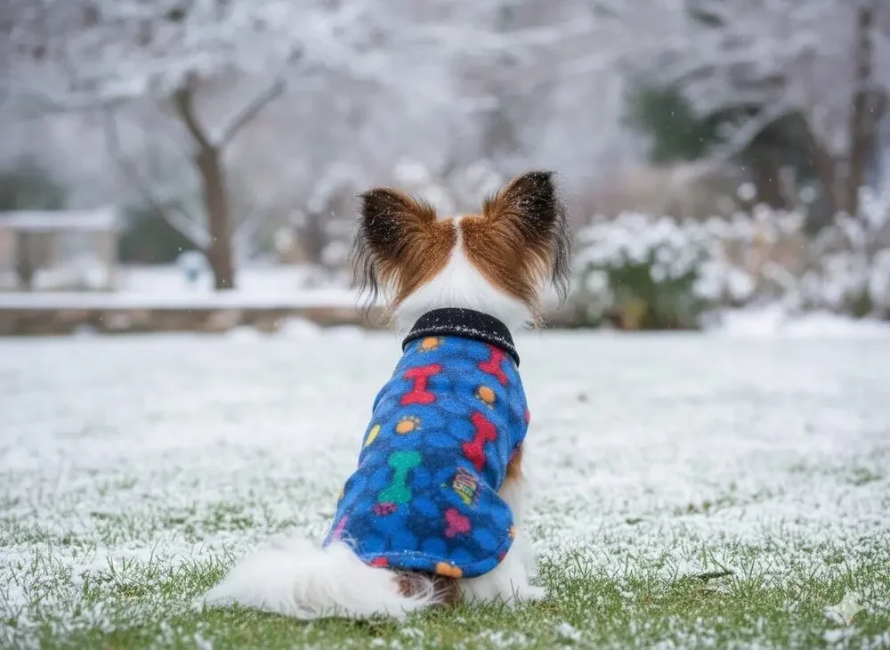 Fido Fleece Dog Coat Size 10 Blue Bone Print Made In USA Warm Winter Pet Jacket